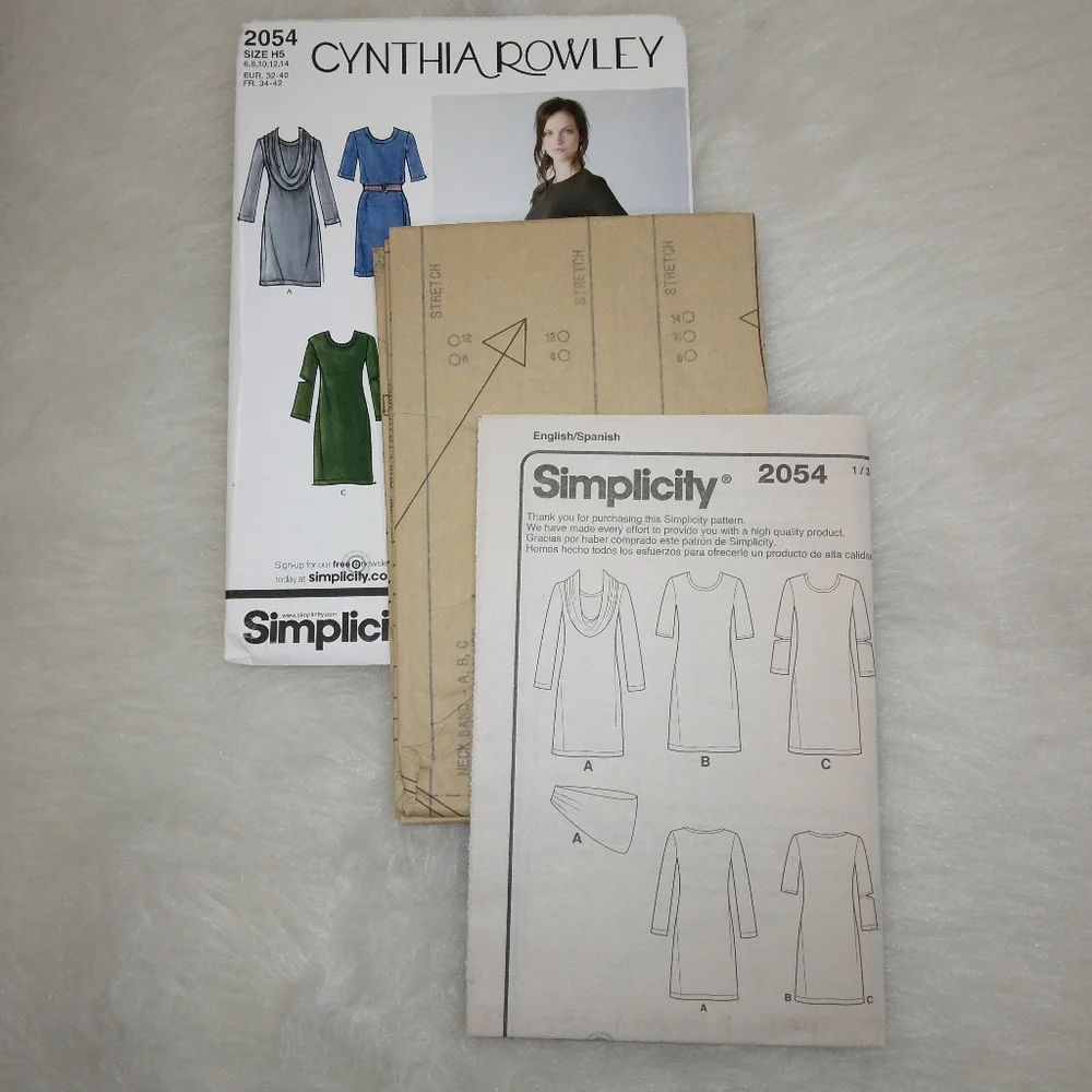 SIMPLICITY 2054 Sz 6-14 Cynthia Rowley Knit Dress and Cowl Collar